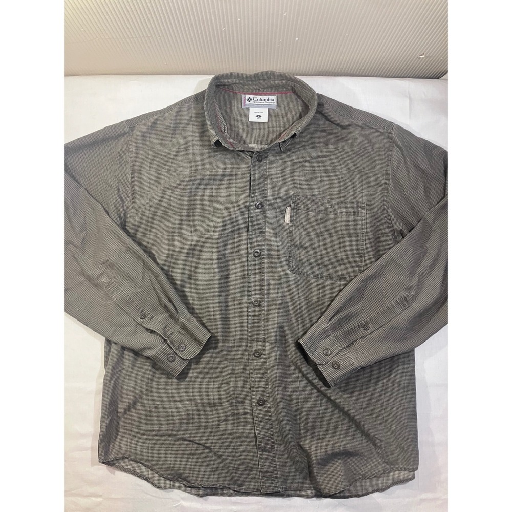 Columbia Vertex Mens Large Button Down Shirt Long Sleeve Green‎ Plaid AM7016